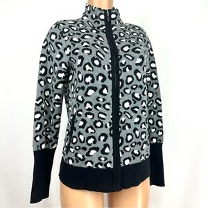 Rachel Zoe Ladies Sz M Gray Cheetah Print Cotton Blend Full Zip Cardigan Sweater